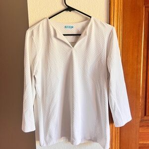 J. McLaughlin White Textured Jacquard V-Neck Long Sleeve Top Blouse Medium